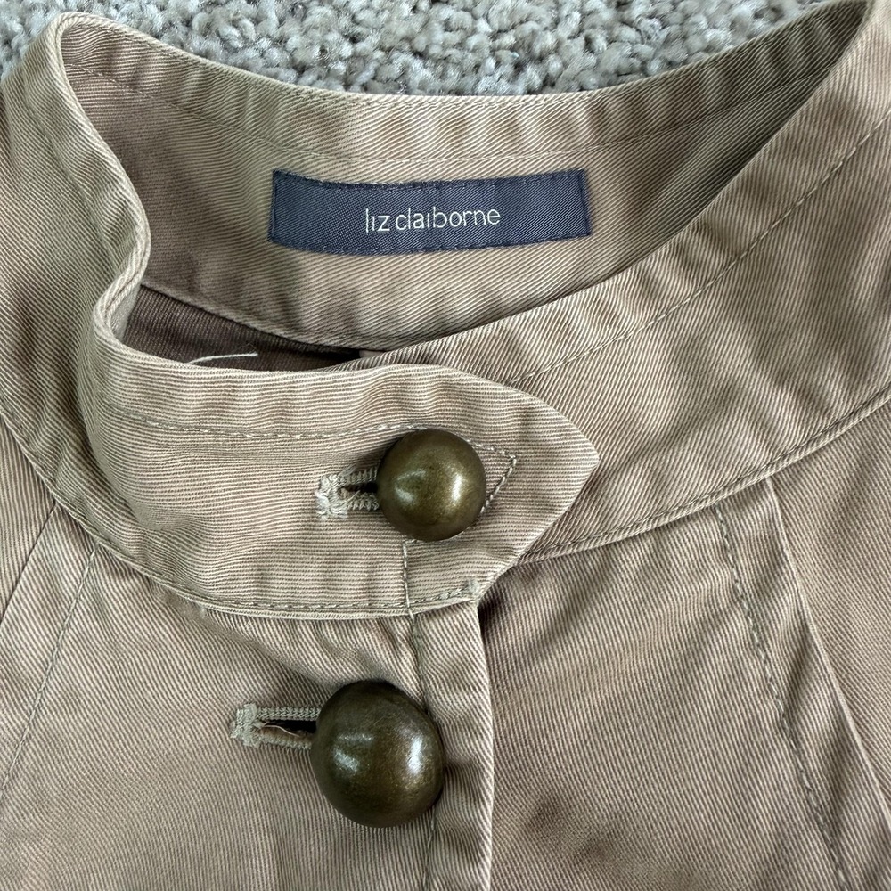 Liz Claiborne Jacket Womens Medium Beige Twill Military Button Front Pockets - Picture 2 of 7